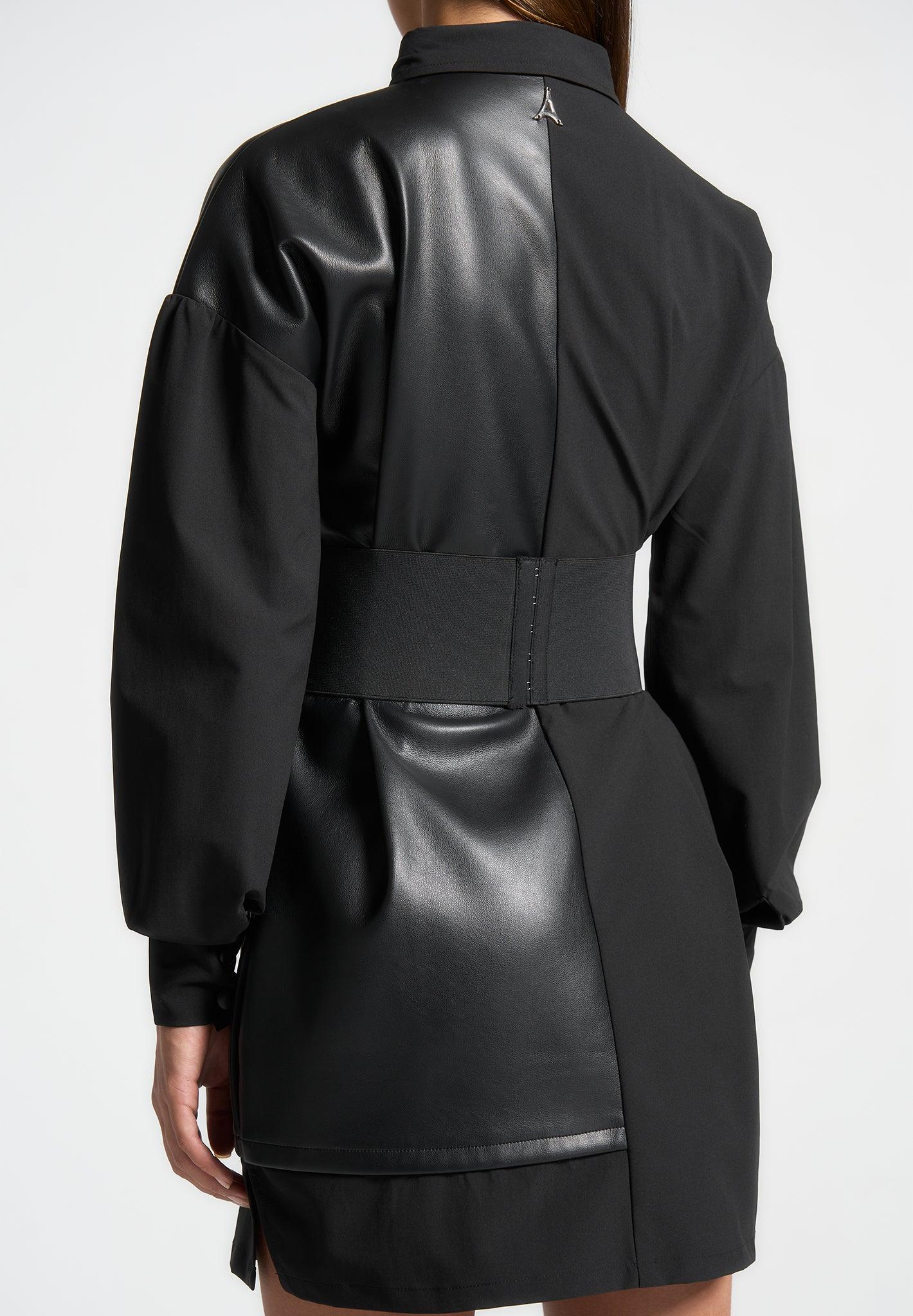 Half Leather Shirt Dress - Black Female Product Image