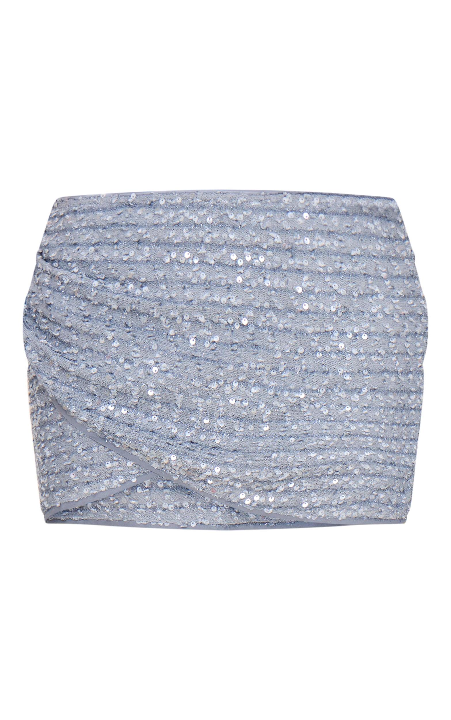 Blue Grey Textured Sequin Mini Skirt Product Image