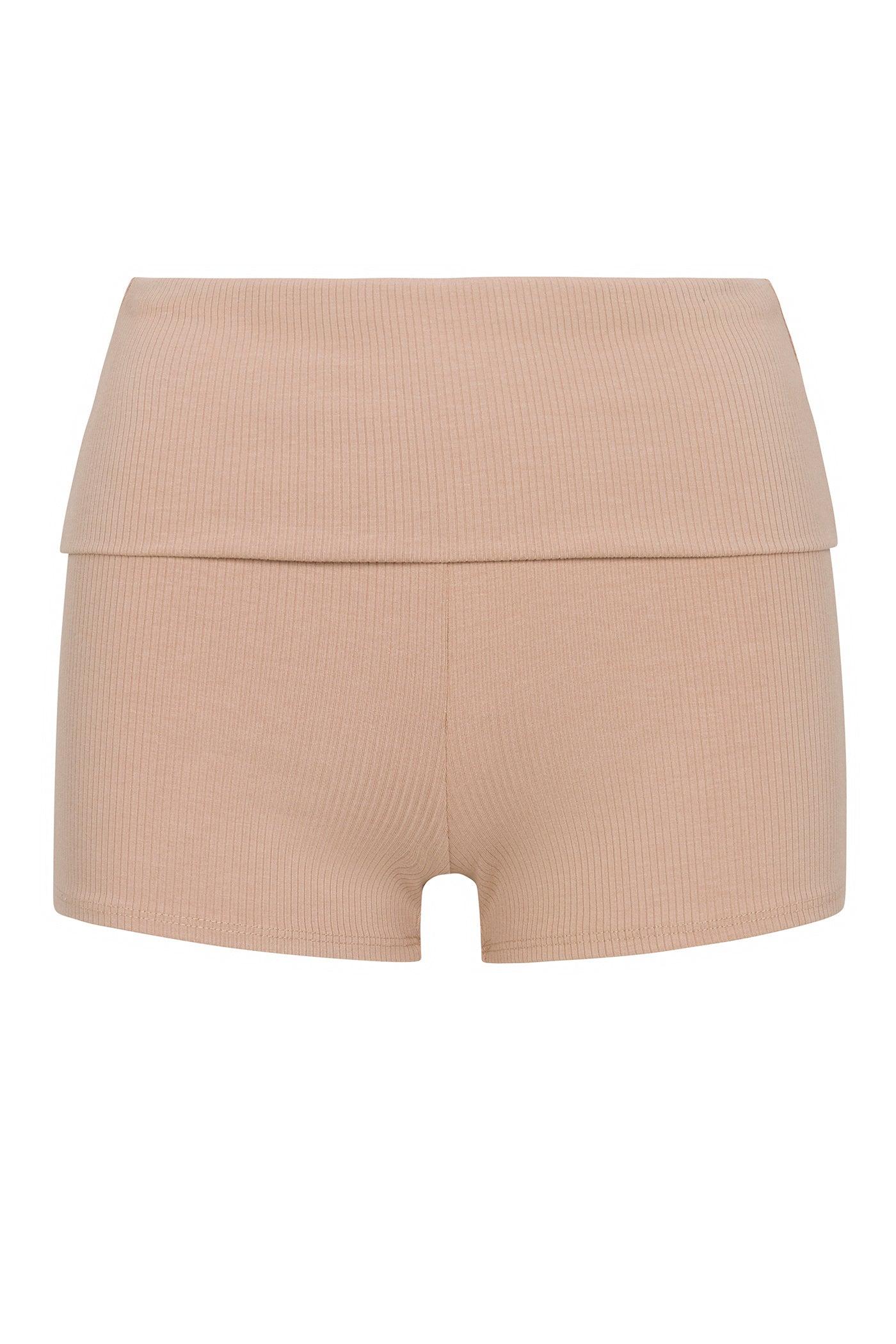 Ribbed Foldover Shorts - Tan Female Product Image