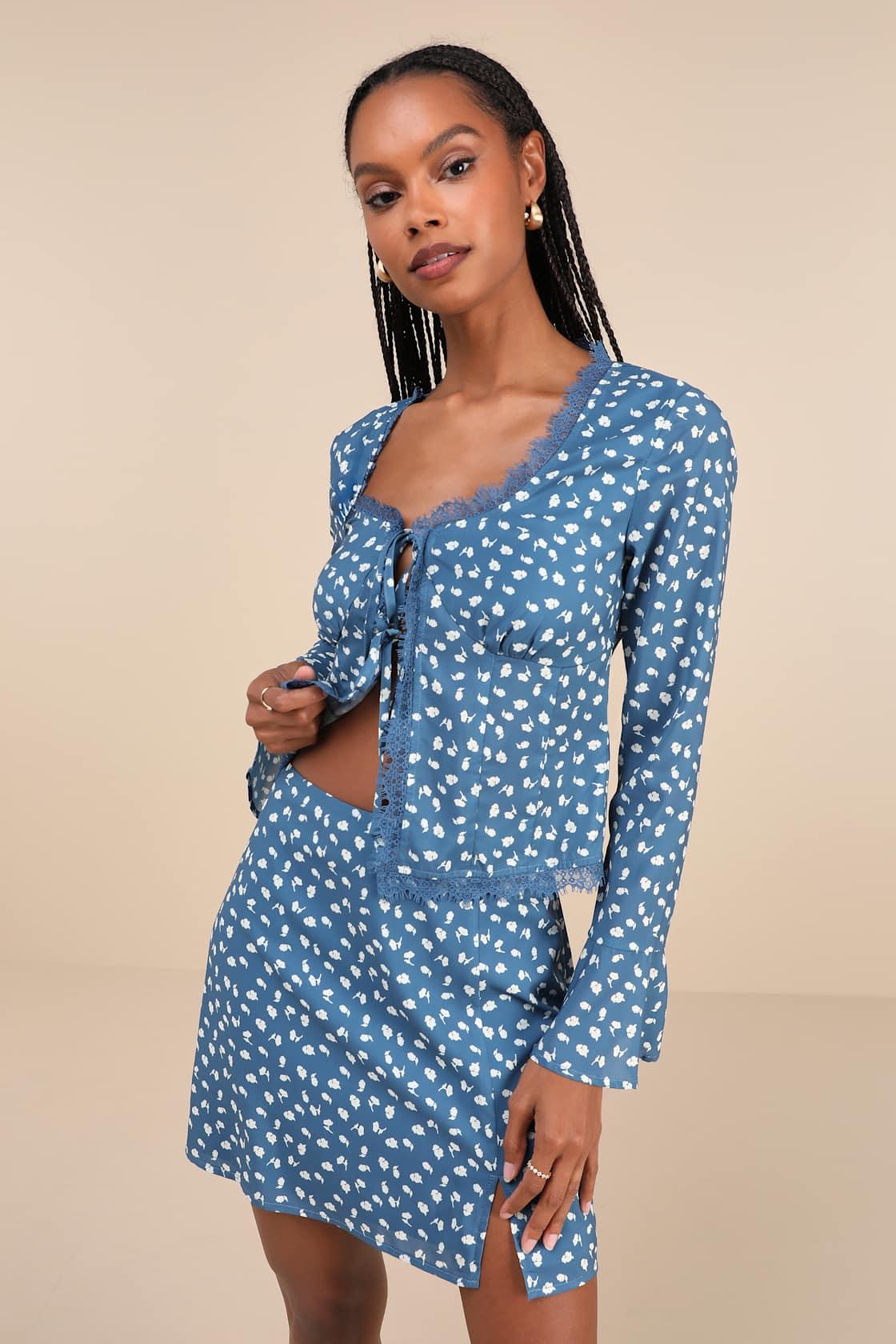 Adorable Composure Blue Floral Mini Skirt Product Image