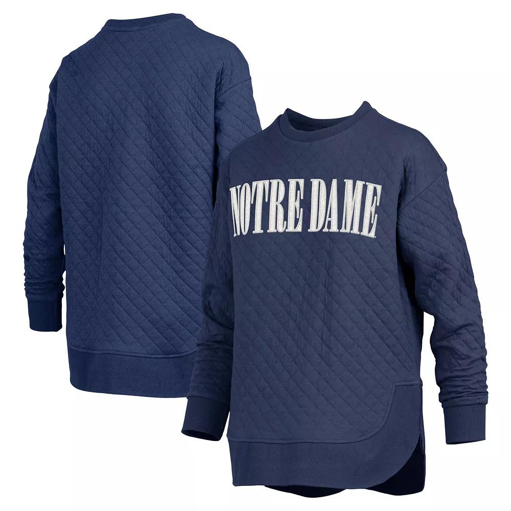 Women's Pressbox Navy Notre Dame Fighting Irish Quilted Long Sleeve Pullover Sweatshirt,  Product Image