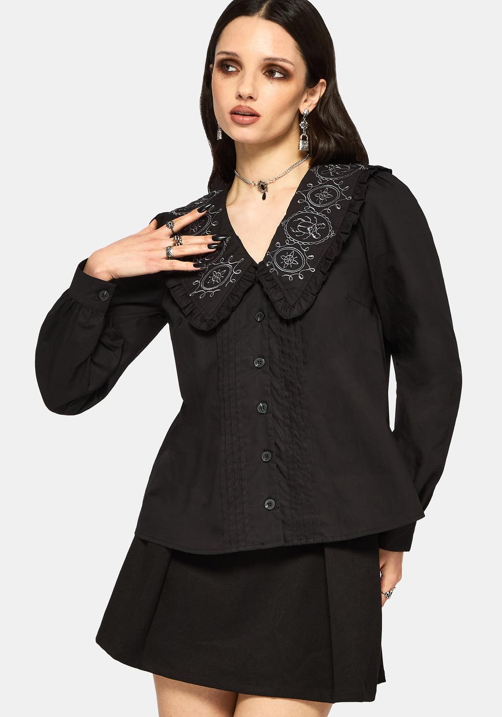 Alira Bug Embroidered Collar Long Sleeved Blouse Product Image