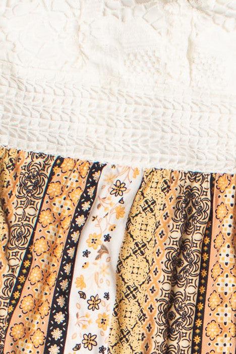 Lace Top Printed Pattern Maxi Dress Product Image