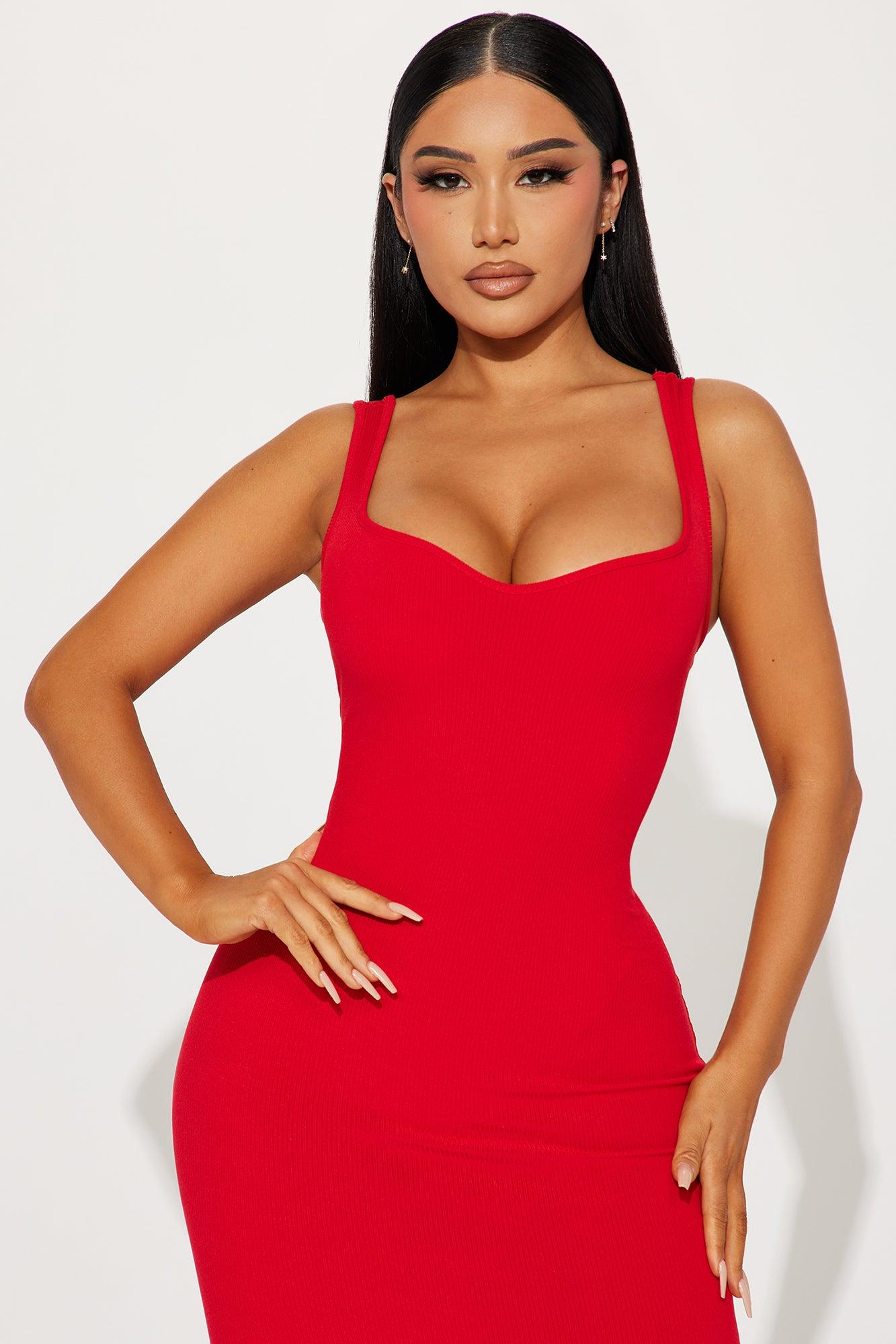 Gina Ribbed Midi Dress - Red Product Image