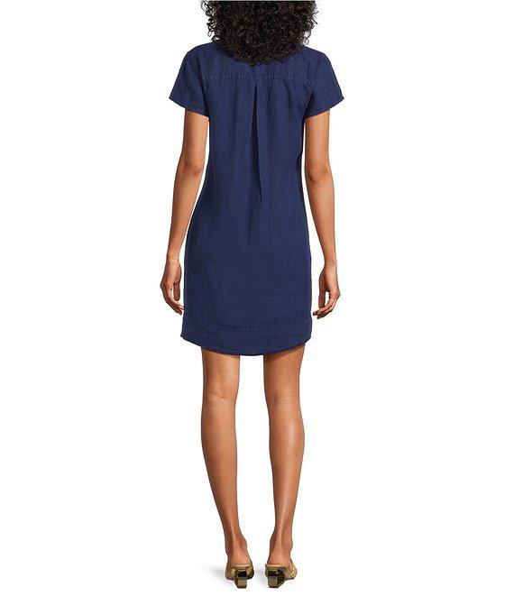 Tommy Bahama Linen Blend Johnny Collar Short Sleeve Side Pocket Shirt Dress Product Image