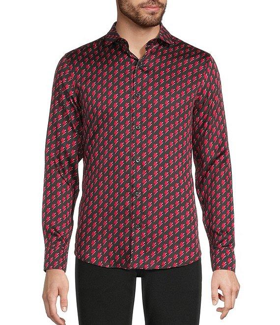 Murano The Murano Show Collection Slim Fit Lightning Print Sateen Long Sleeve Woven Shirt Product Image