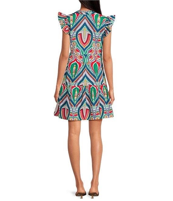 Skies Are Blue Printed Woven Split V-Neck Cap Sleeves Ruffle Tiered Babydoll Dress Product Image