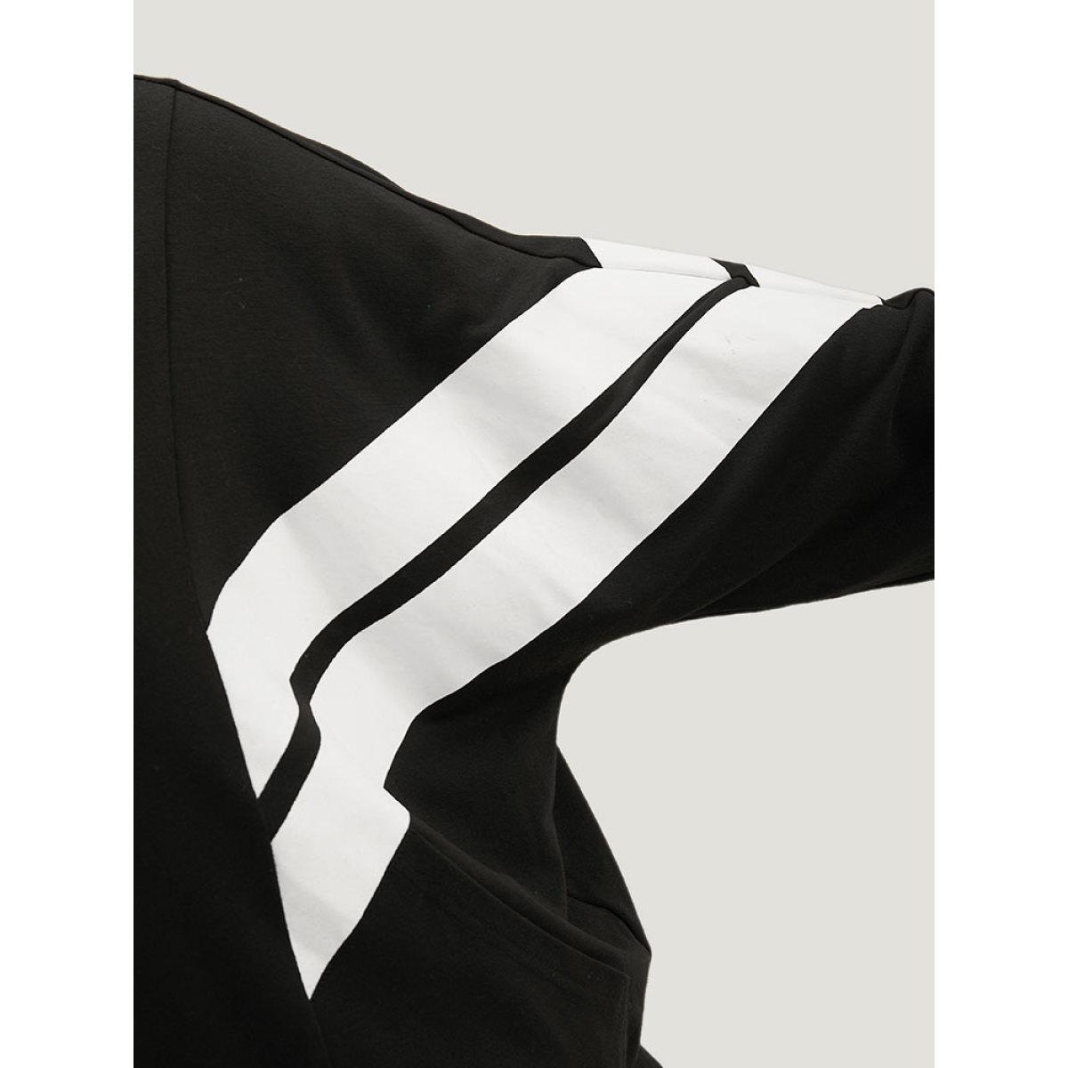 Plus Size Striped Geometric Mock Neck Zipper Jacket Women Black Contrast Everyday Jackets BloomChic 10/M Product Image