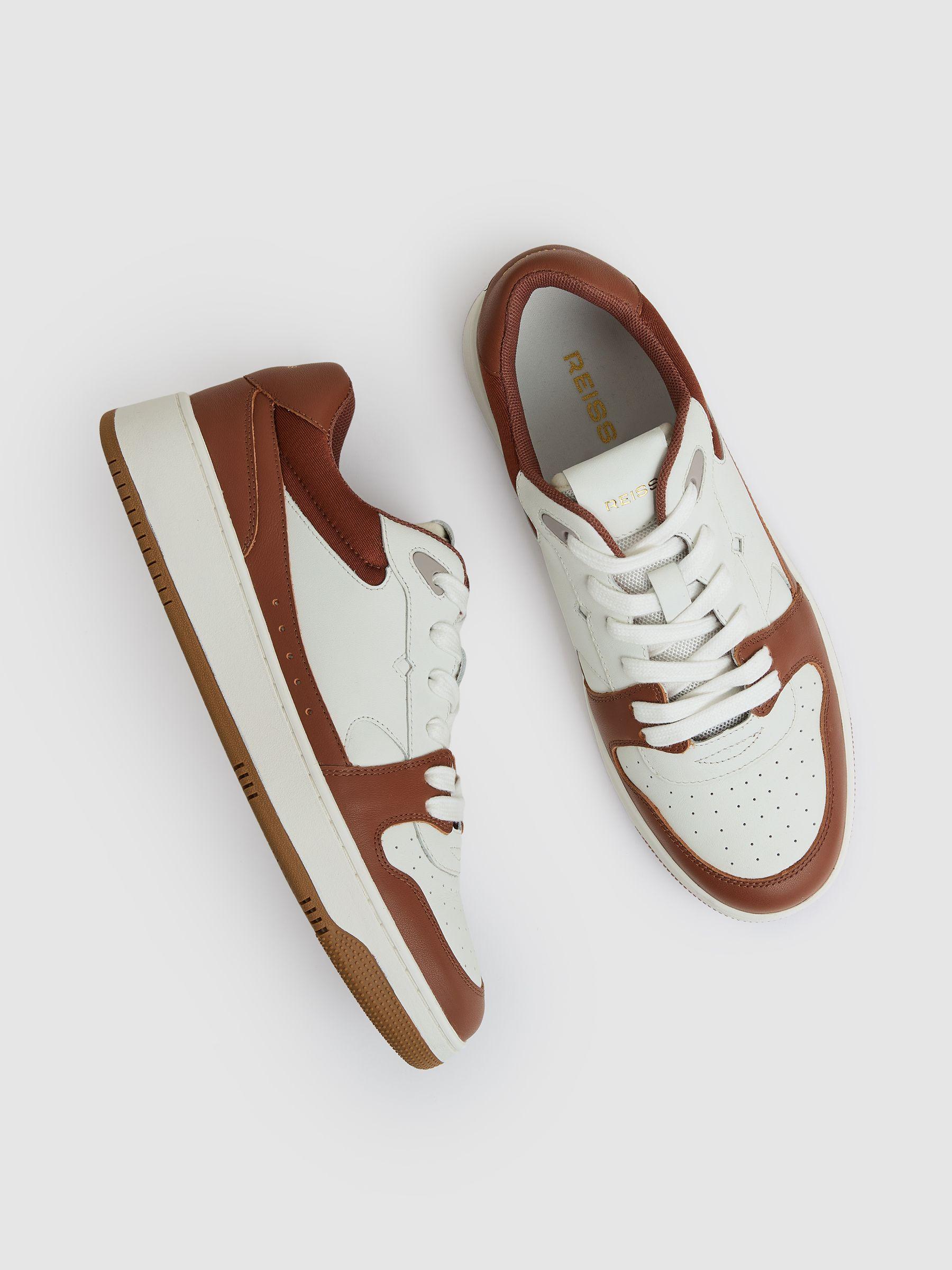 Leather Panelled Trainers in White/Tan Product Image
