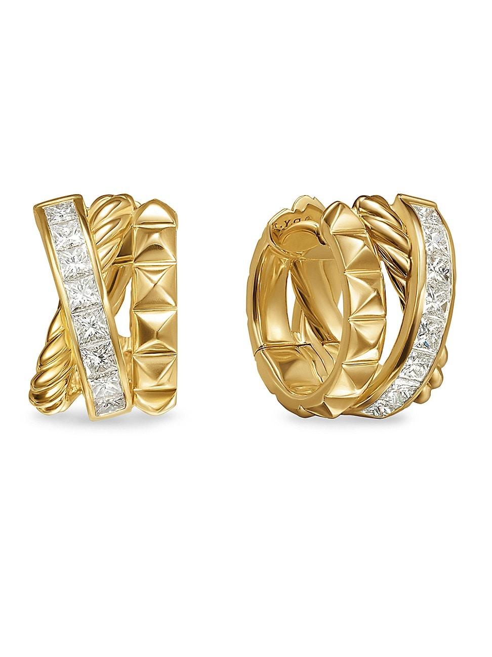 Womens Crossover Trio Huggie Hoop Earrings in 18K Yellow Gold with Diamonds, 15.1MM Product Image