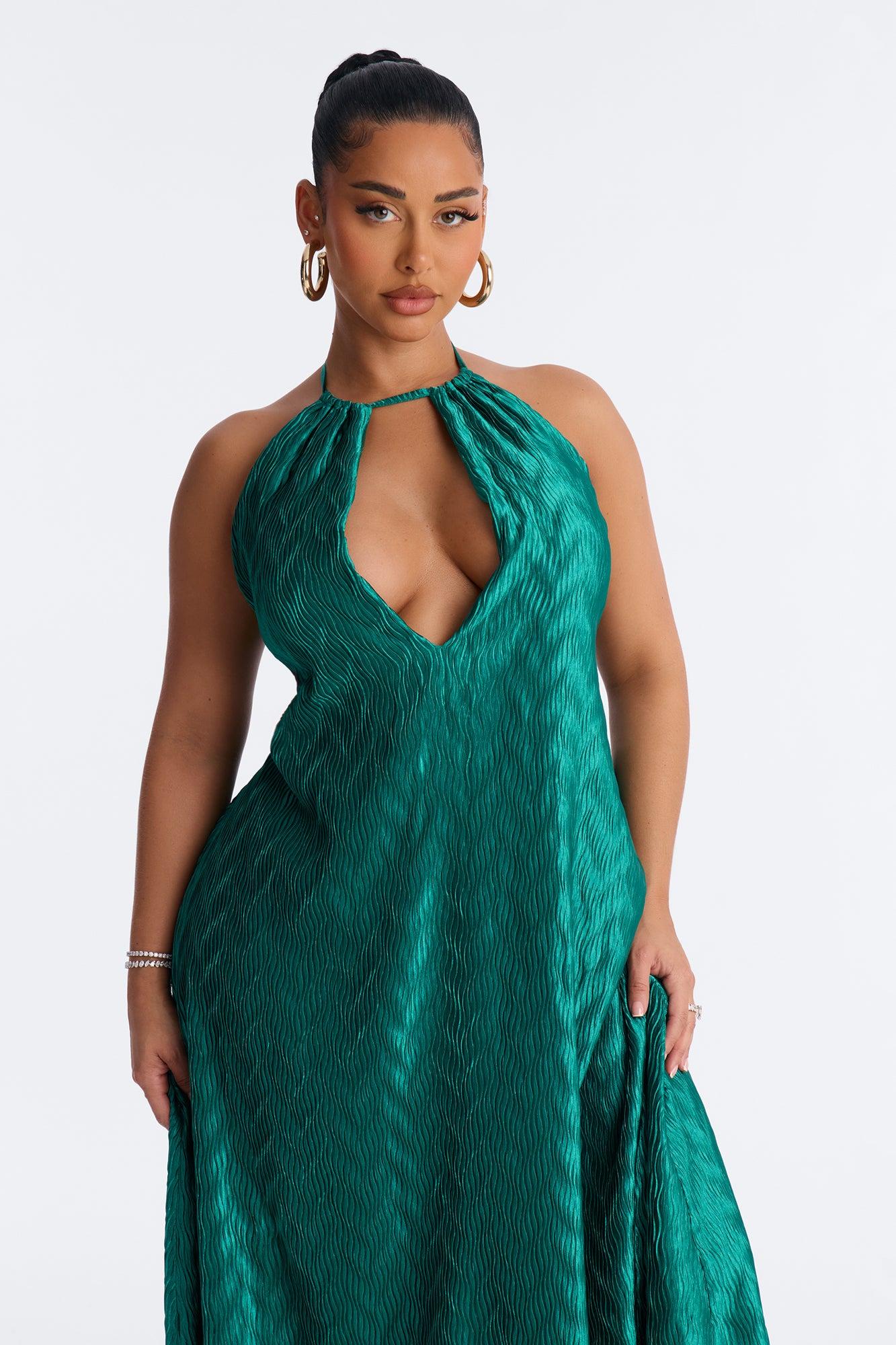 Vivianna Backless Plisse Maxi Dress - Green Female Product Image