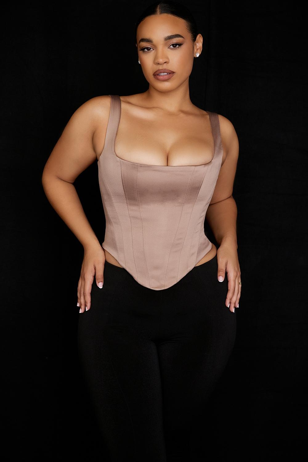 Rafa  stone satin longline corset Product Image