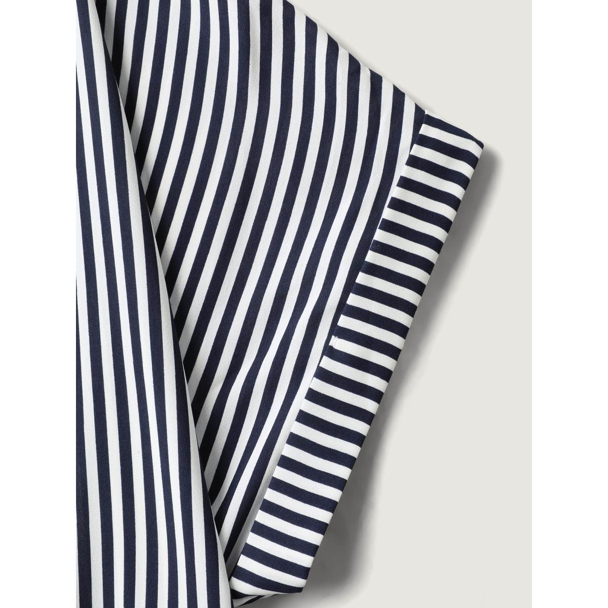 Plus Size Indigo Striped Button-Front Tunic Blouse Women Short sleeve Shirt collar Everyday-Casual Blouses BloomChic 12/L Product Image