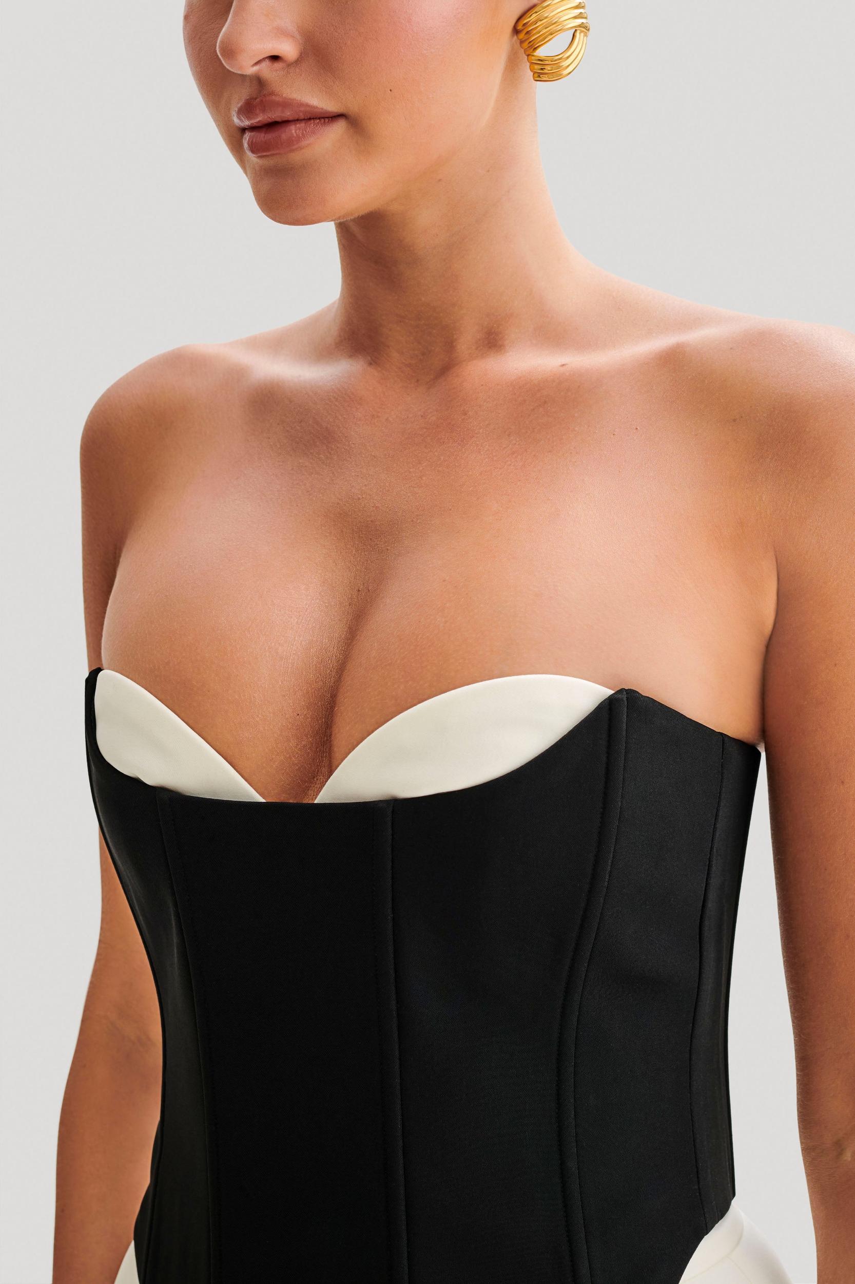 Oceane Contrast Suiting Strapless Corset - Black Product Image