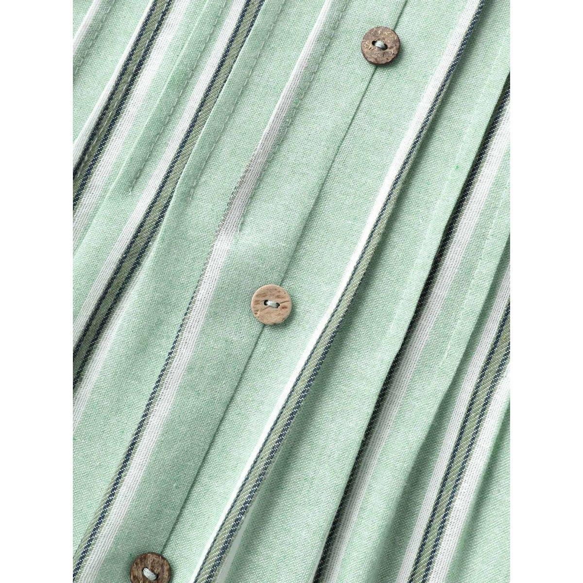 Plus Size Pleated Front Stripes Pockets Midi Dress Greenbean Women V-neck Cap Sleeve Curvy BloomChic 26/4X Product Image