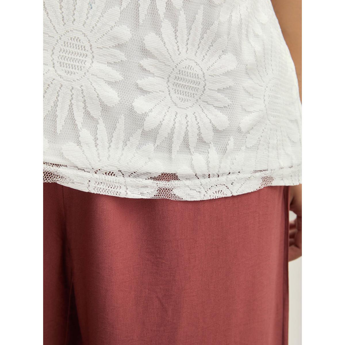 Plus Size Lace Lined Flowy Tank Top Women Originalwhite Boho Non Round Neck Vacation Tank Tops Camis BloomChic 18-20/2X Product Image