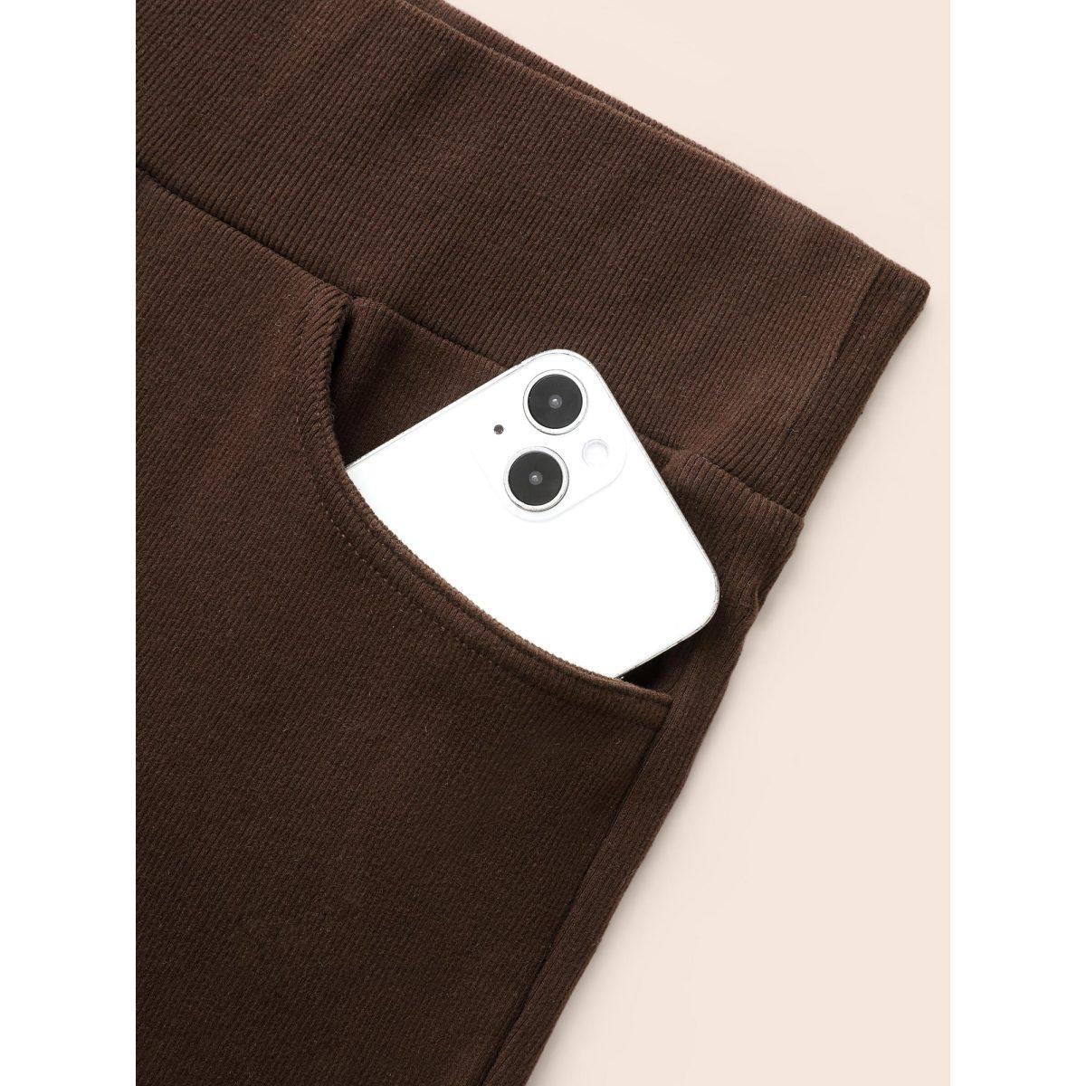 Plus Size Supersoft Essentials Flared Pants Women Browncoffeecolor Casual Medium stretch Bootcut Mid Rise Everyday Leggings BloomChic 26/4X Product Image