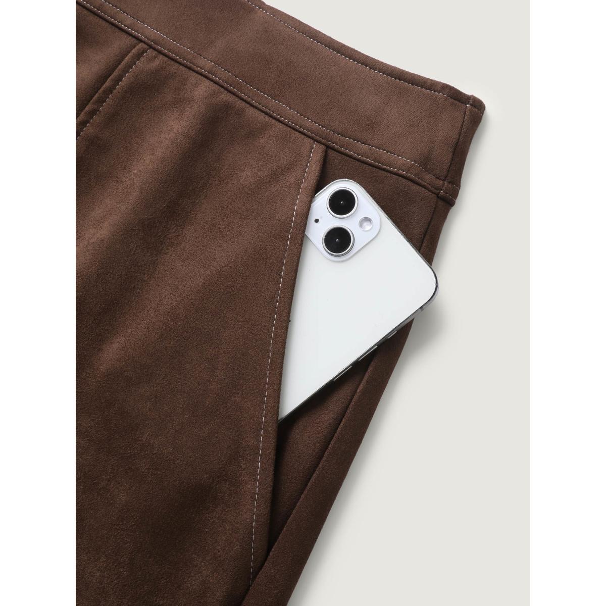 Plus Size Suede A-Line Pockets Mini Skirt Women Denimorange Timeless No stretch Elegant Skirts BloomChic 30/6X Product Image