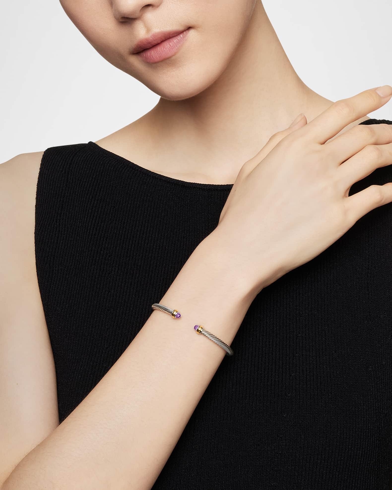 Cable Bracelet with Gemstone in Silver with 18K Gold, 4mm Product Image