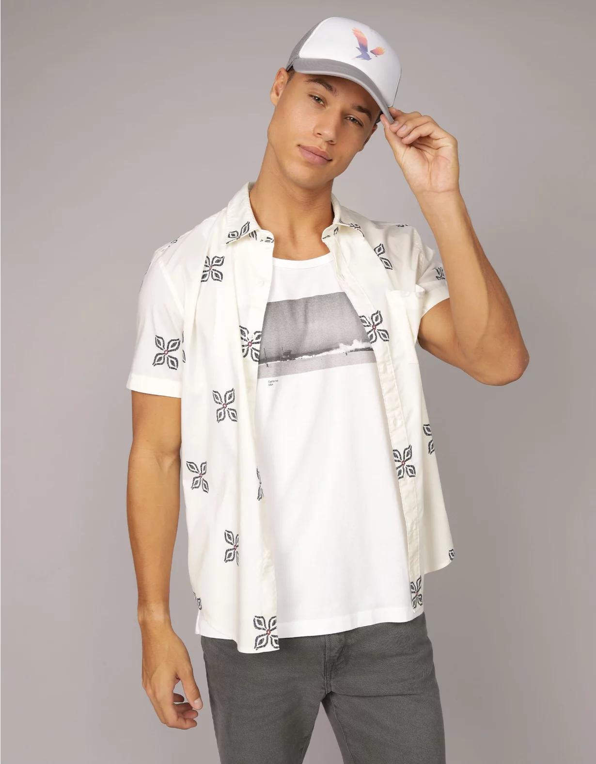 AE Poolside Printed Button-Up Shirt Product Image