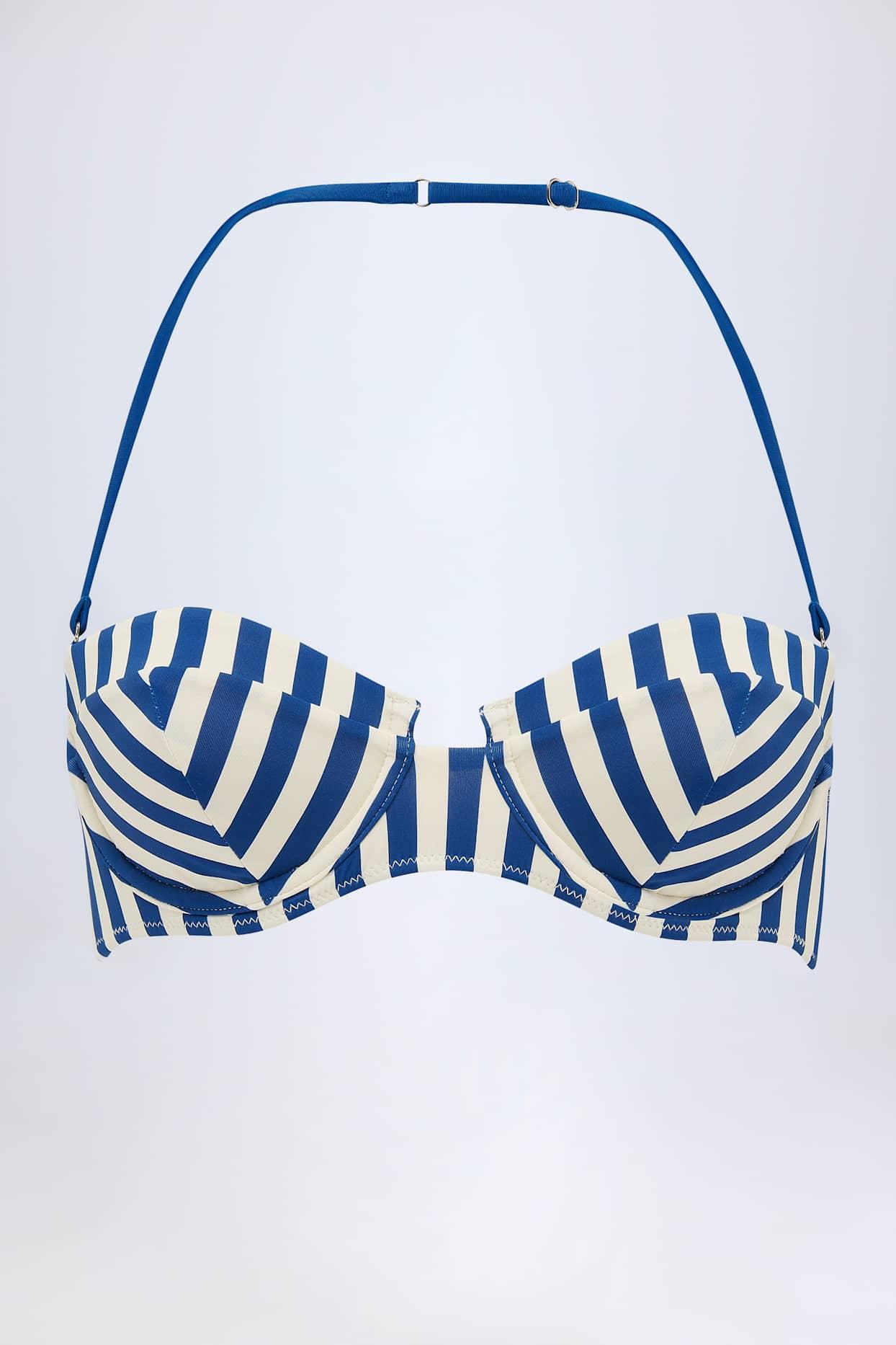 Underwired Halterneck Balconette Bikini Top in Marine Blue Stripe Product Image