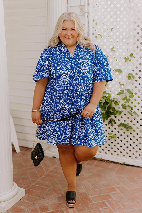 Charmed Feeling Floral Mini Dress in Royal Blue Curves Product Image