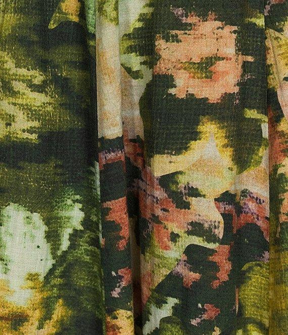 Ro's Garden Angela Woven Floral Print V-Neck Bow Tie Long Sleeve Flounce A-Line Maxi Dress Product Image