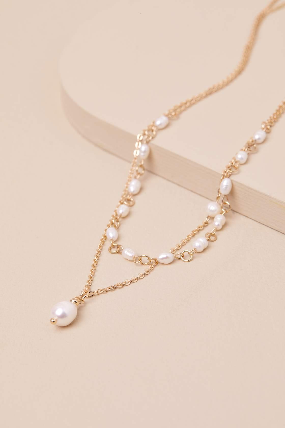 Ayleen Gold Pearl Two-Piece Necklace Set Product Image