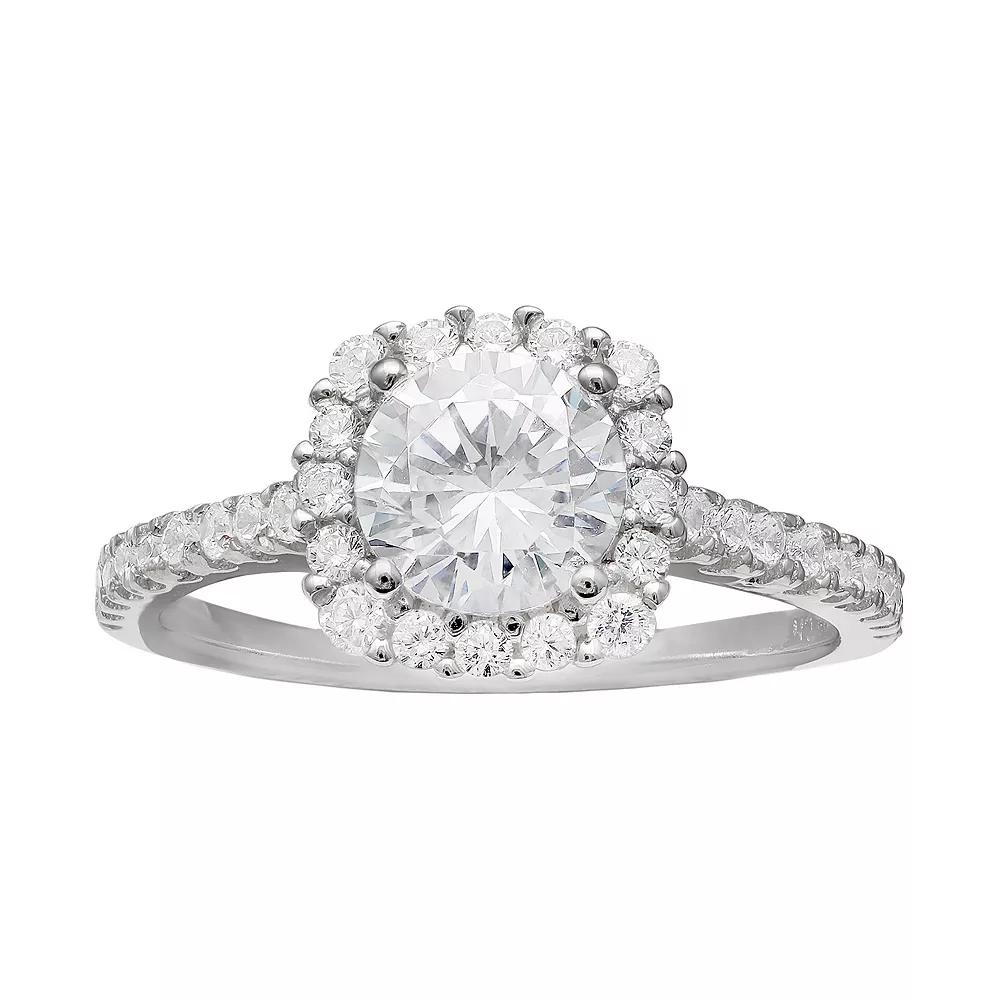 PRIMROSE Sterling Silver Cubic Zirconia Square Halo Ring, Women's,  Product Image