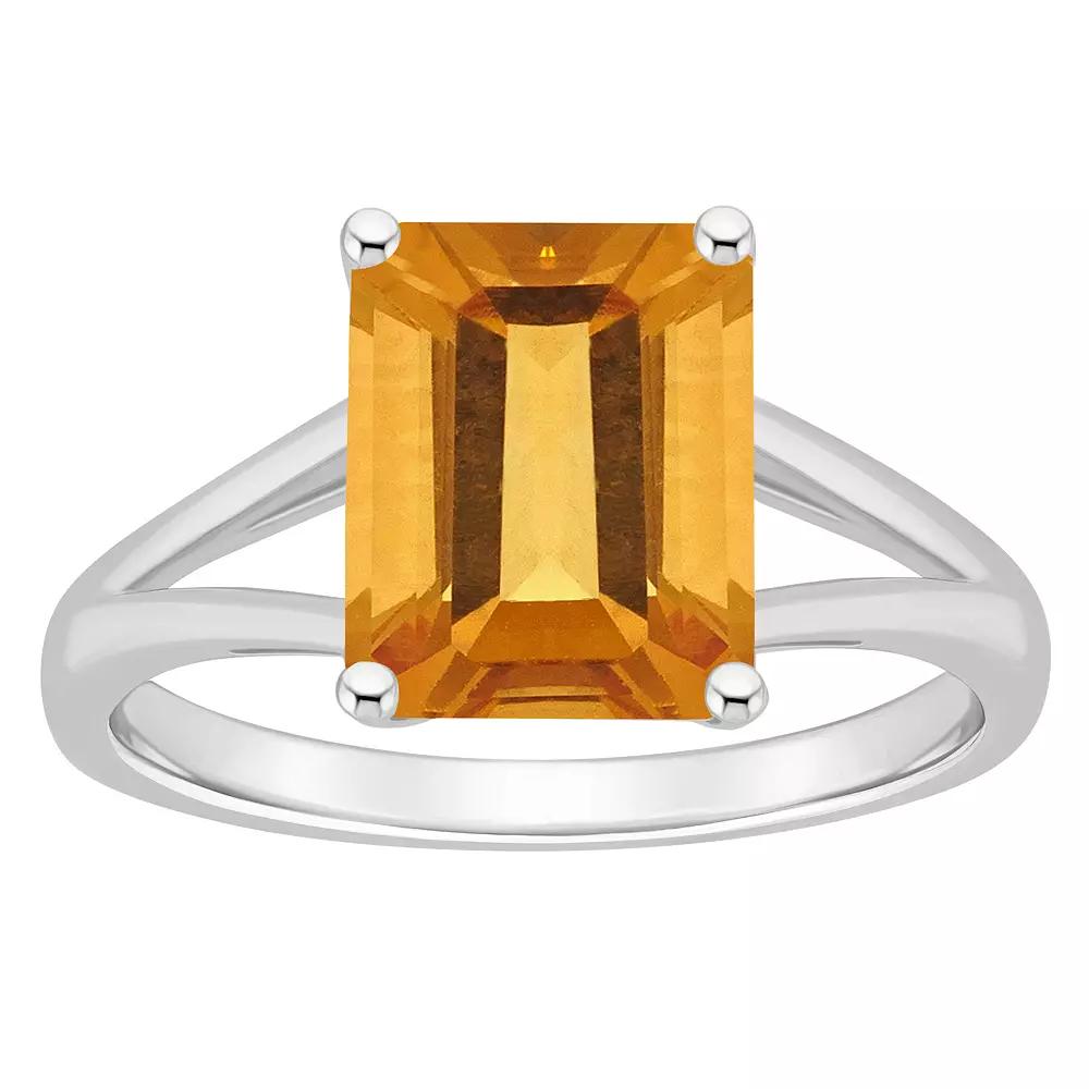 Alyson Layne Sterling Silver 10 mm x 8 mm Emerald Cut Gemstone Split Shank Solitaire Ring, Women's, Citrine Product Image