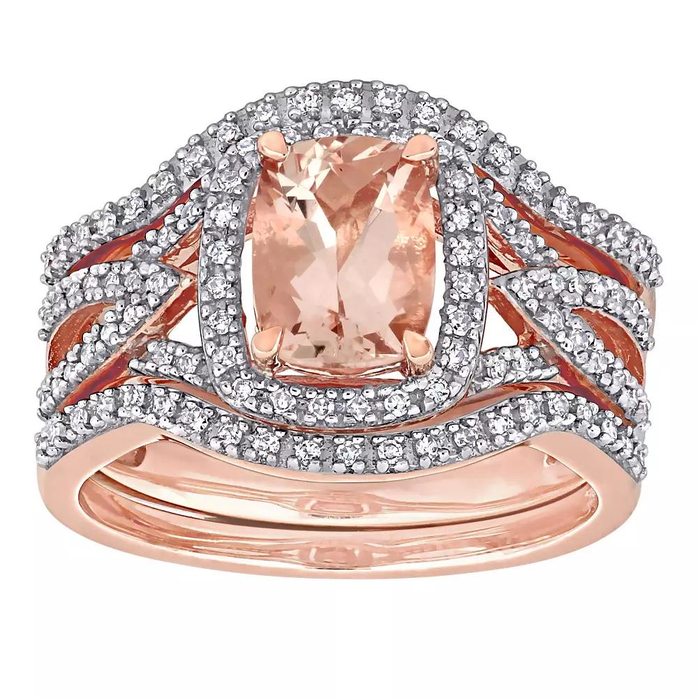 Stella Grace 10k Rose Gold Morganite & 1/3 Carat T.W. Diamond Halo Split Shank Bridal Ring Set, Women's,  Product Image