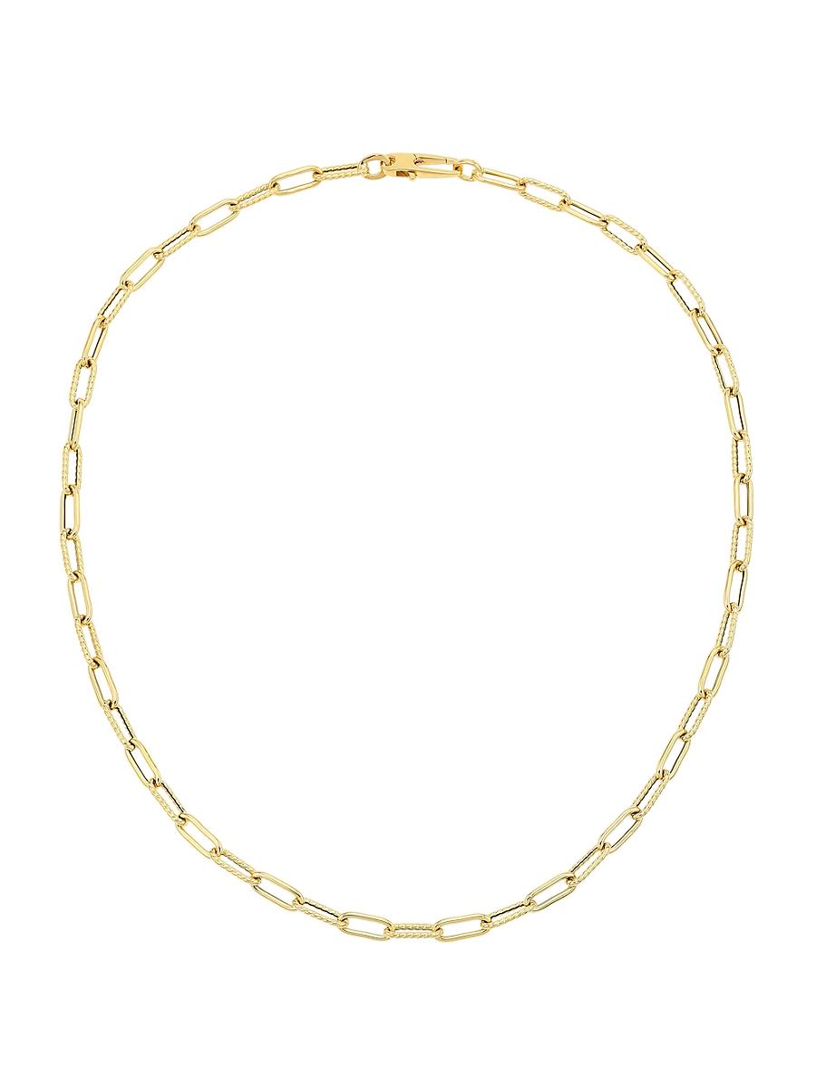 Womens 18K Yellow Gold Polished & Fluted Paper Clip Chain Necklace Product Image