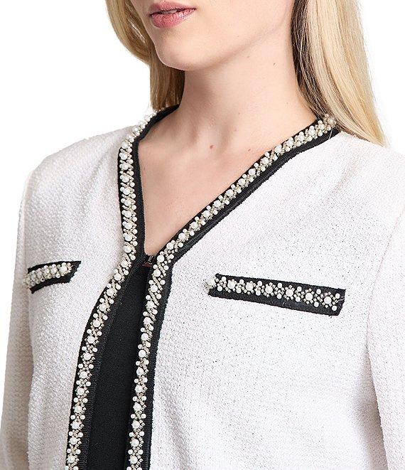 Ming Wang Textured Embellished Long Sleeve Contrast Trim Jacket Product Image