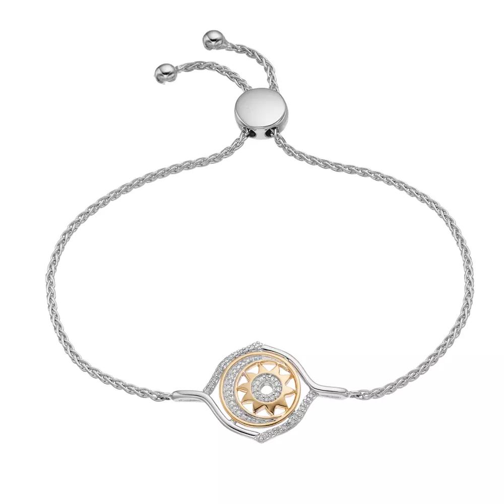 Two-Tone Sterling Silver 1/10 Carat T.W. Diamond Moon & Sun Adjustable Bracelet, Women's, Size: 9.75, Two Tone Product Image