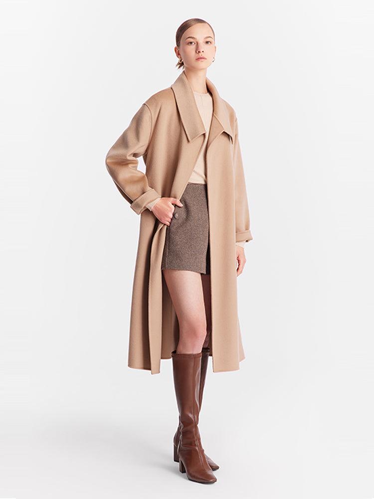 Double-Faced Wool And Silk-Blend Lapel Women Coat Product Image