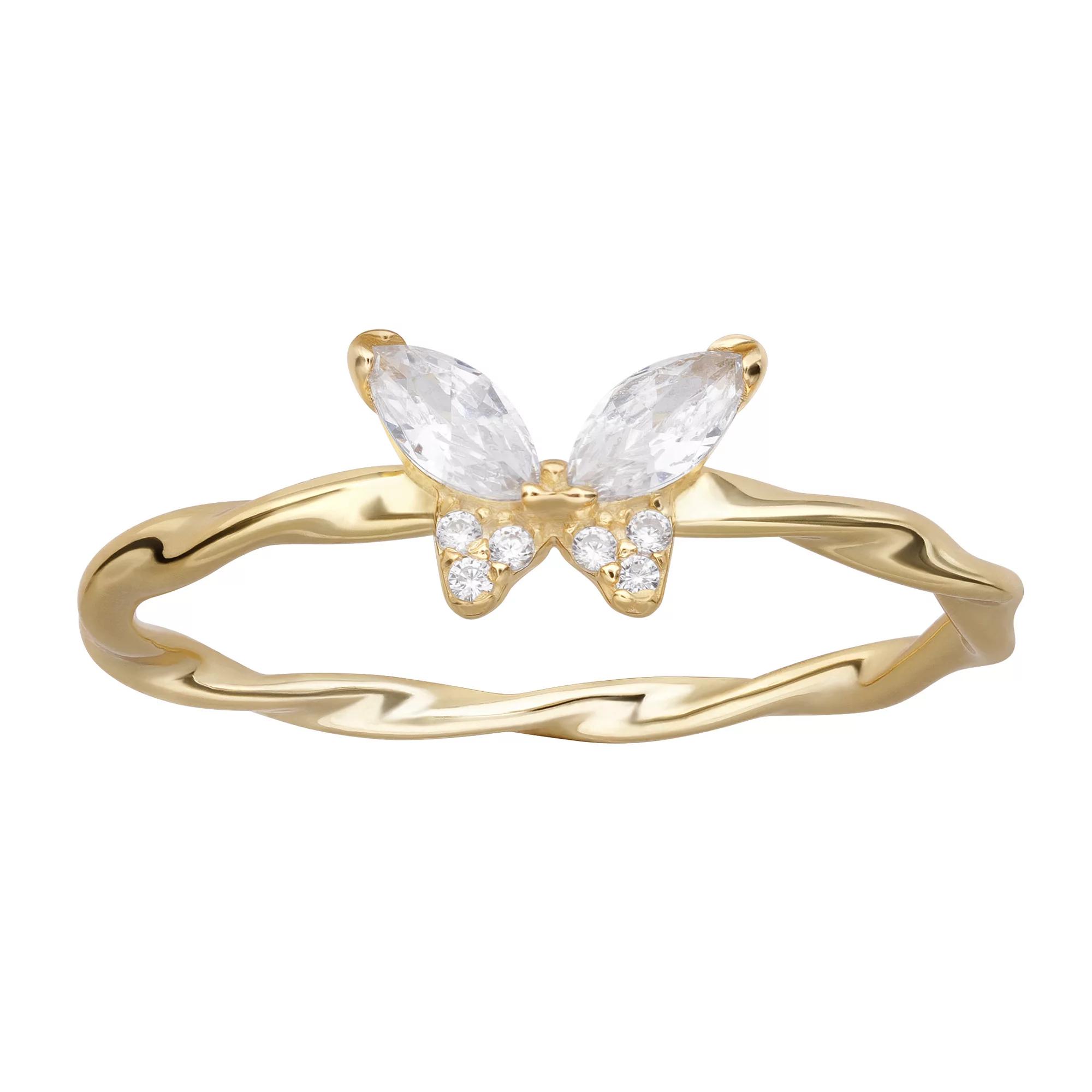 PRIMROSE Sterling Silver Cubic Zirconia Butterfly Ring, Women's, Size: 7, Gold Tone Sterling Product Image