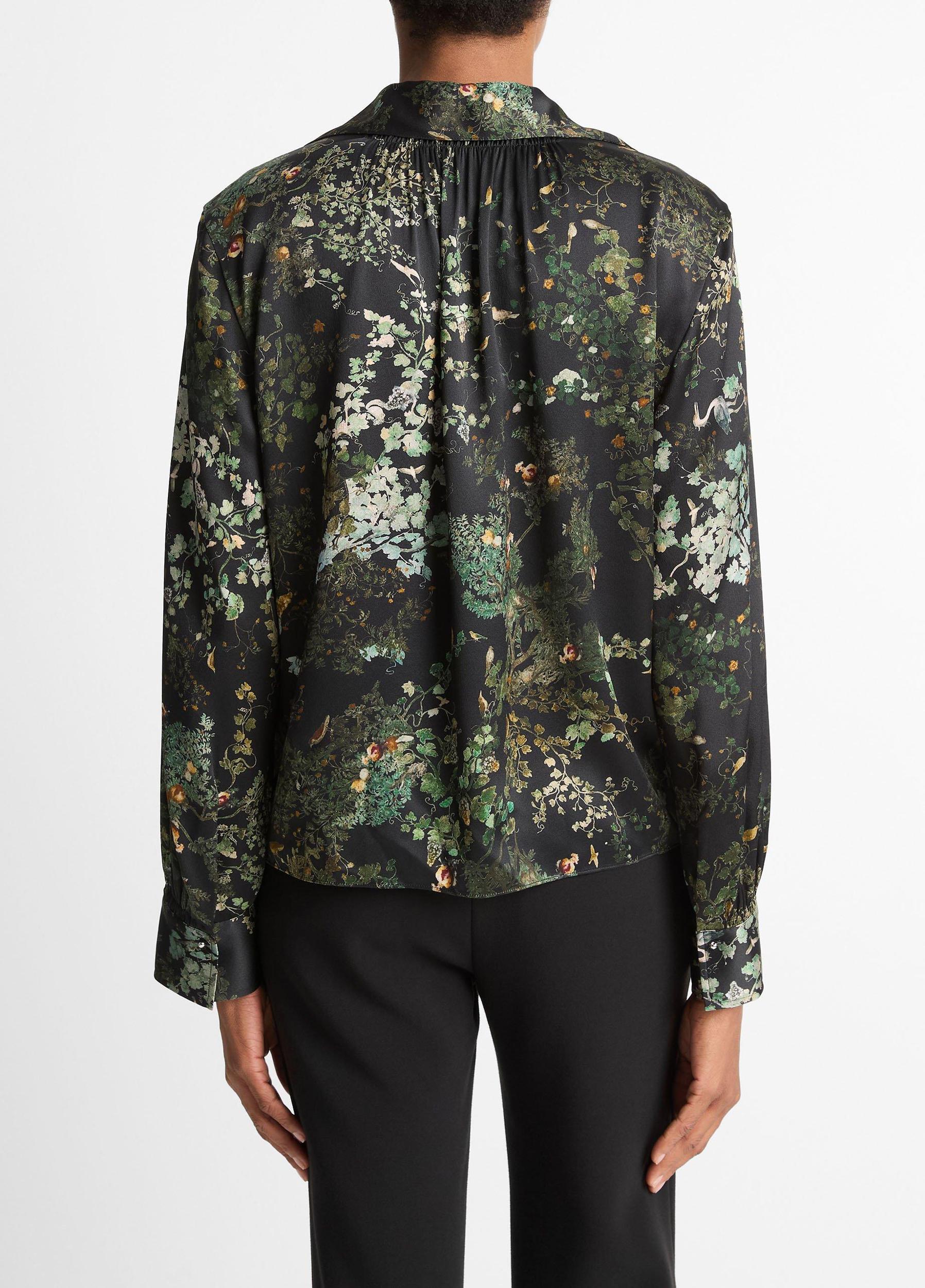 Smocked Grape Vine Silk Long-Sleeve Blouse Product Image