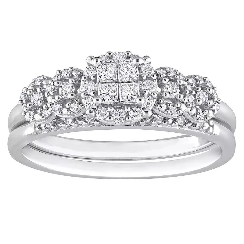 Stella Grace 10k White Gold 1/3 Carat T.W. Diamond Cluster Bridal Ring Set, Women's,  Product Image