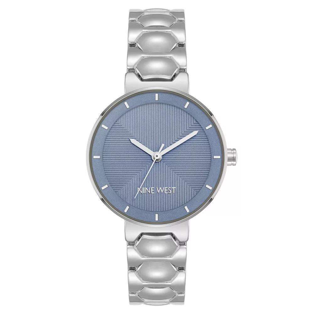 Nine West Womens Silver Tone Band Watch with Round Blue Dial Product Image
