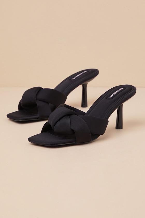 Leenoa Black Neoprene Knotted High Heel Slide Sandals Product Image