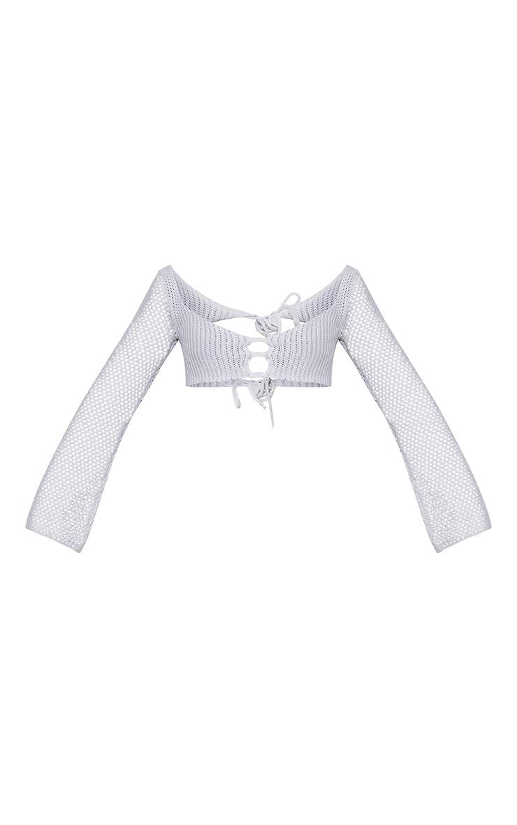 White Crochet Long Sleeve Beach Top Product Image