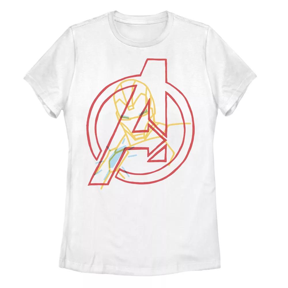 Juniors' Marvel Avengers Iron Man Neon Logo Graphic Tee, Girl's, Size: Large, White Product Image