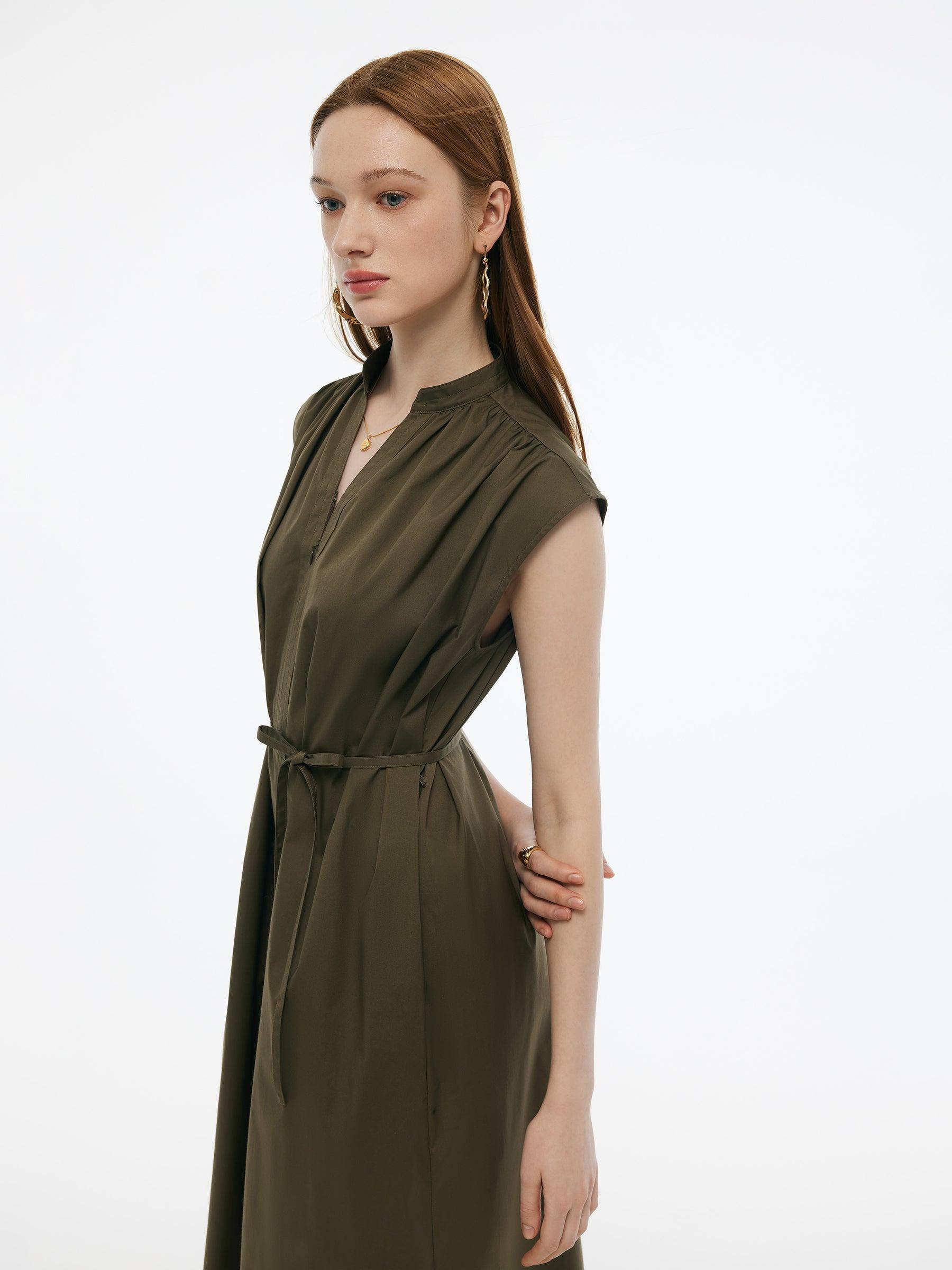 Cap Sleeve Adjustable V-Neck Women Maxi Dress With Belt Product Image