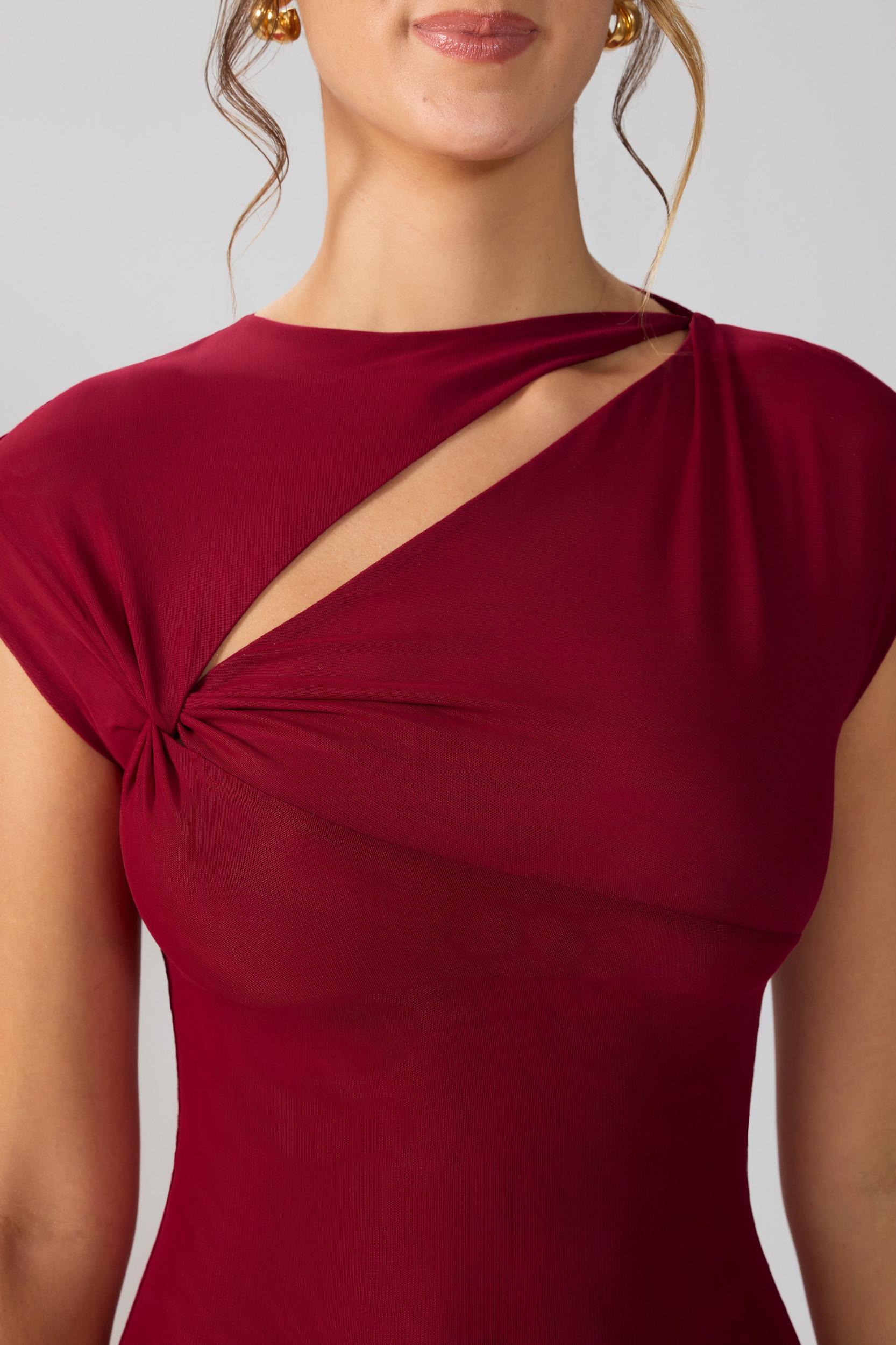 Mesh Cap Sleeve Cut Out Mini Dress in Ruby Product Image