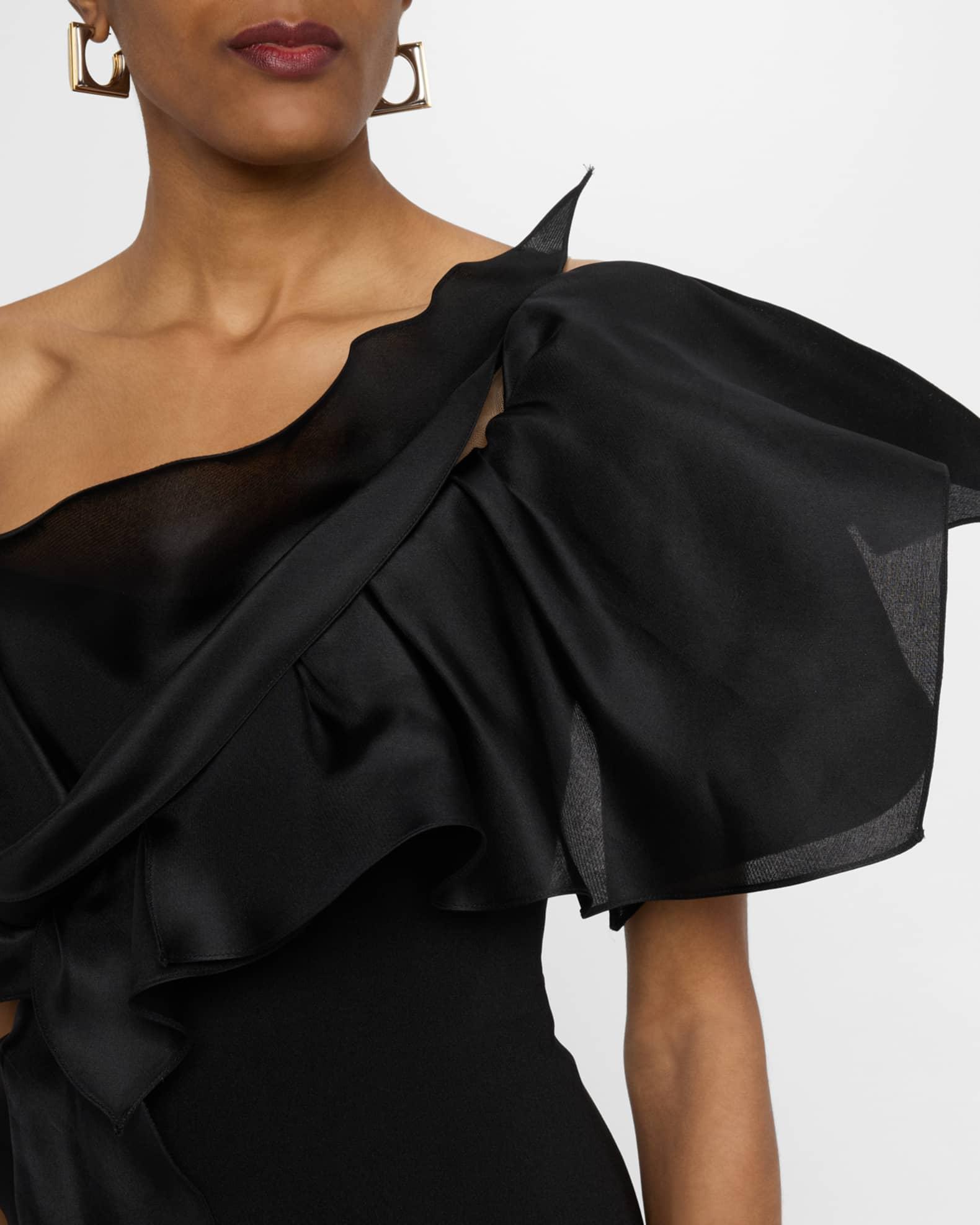 One-Shoulder Ruffle Stretch Crepe Gown Product Image