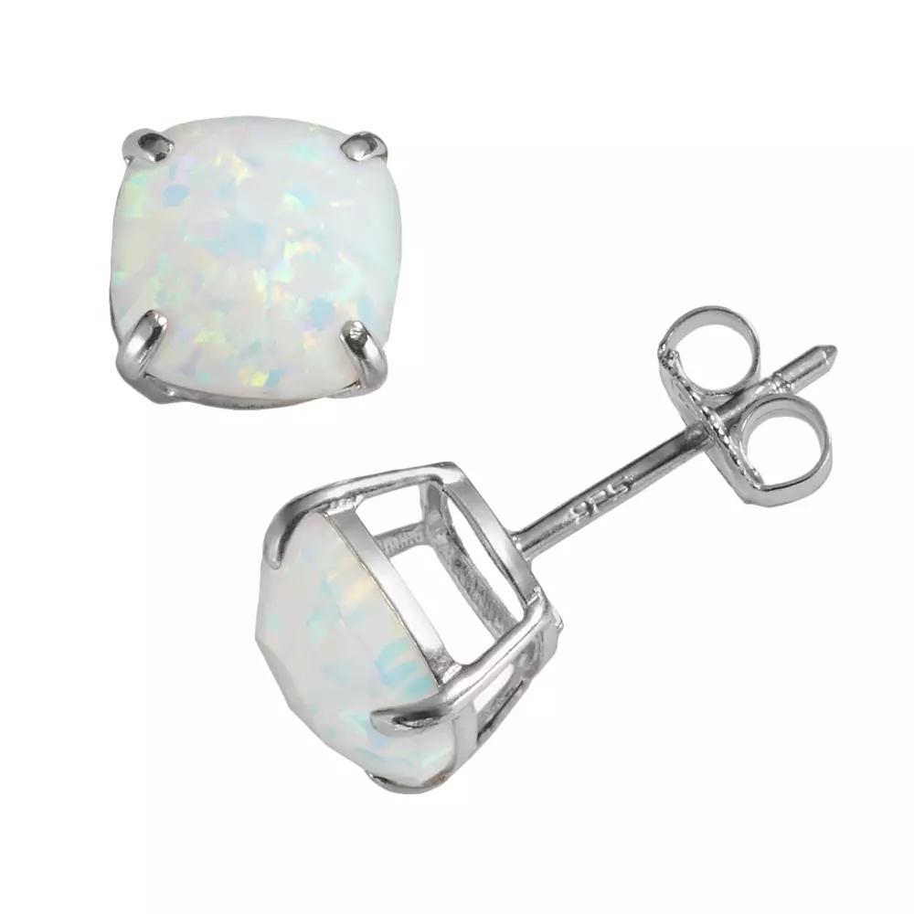Designs by Gioelli Sterling Silver Lab-Created Opal Stud Earrings, Women's, White Product Image