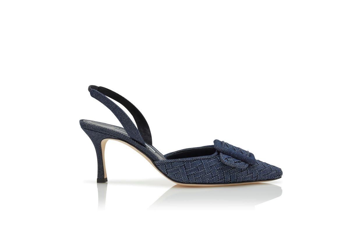 MAYSLI Dark Blue Chambray Slingback Pumps Product Image