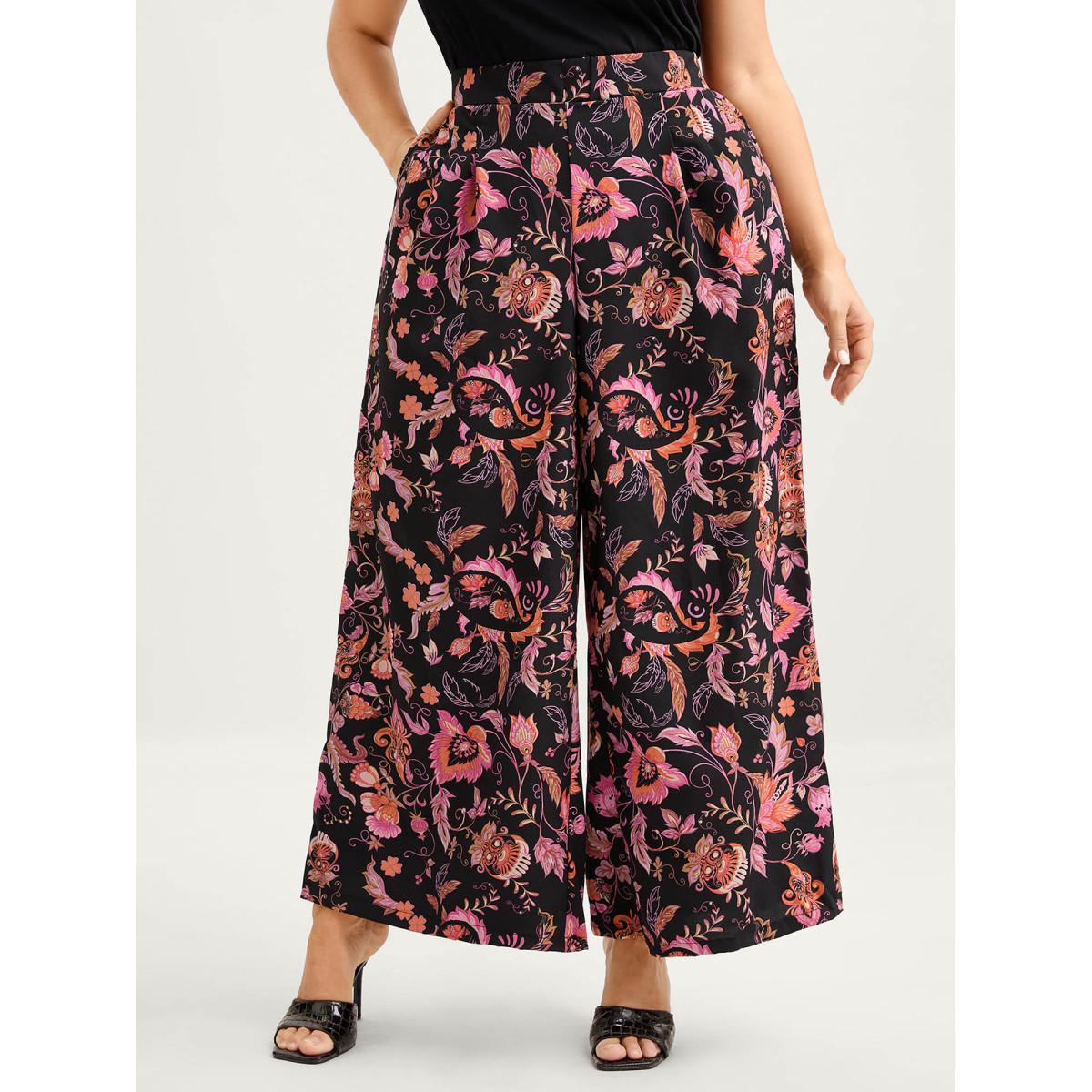 Plus Size Paisley Print Wide-Leg Pants Women BlackFlower Timeless Loose Mid Rise Elegant Pants BloomChic 12/L Product Image