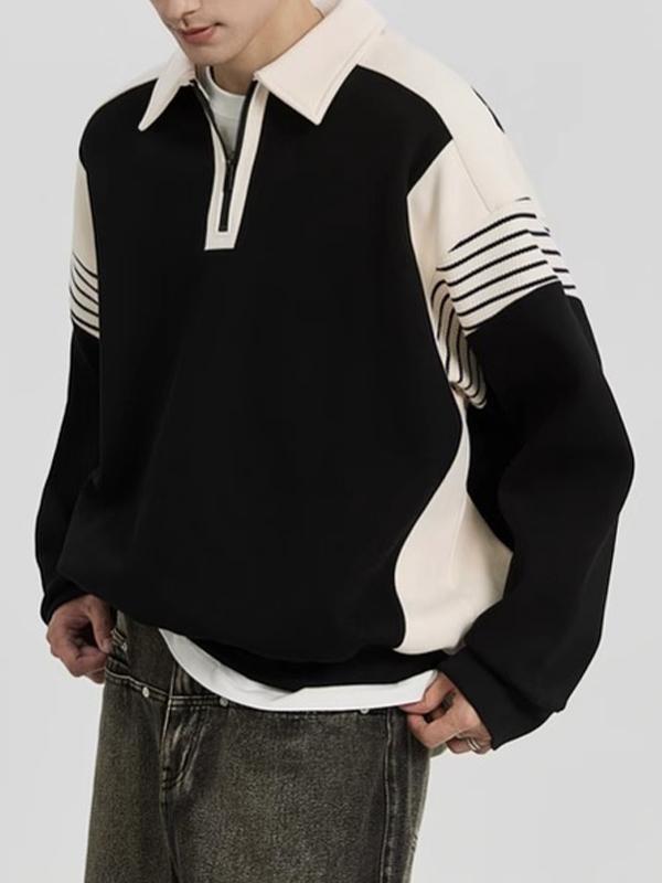 Men's Contrast Color Half Zip Knit Sweatshirt Product Image