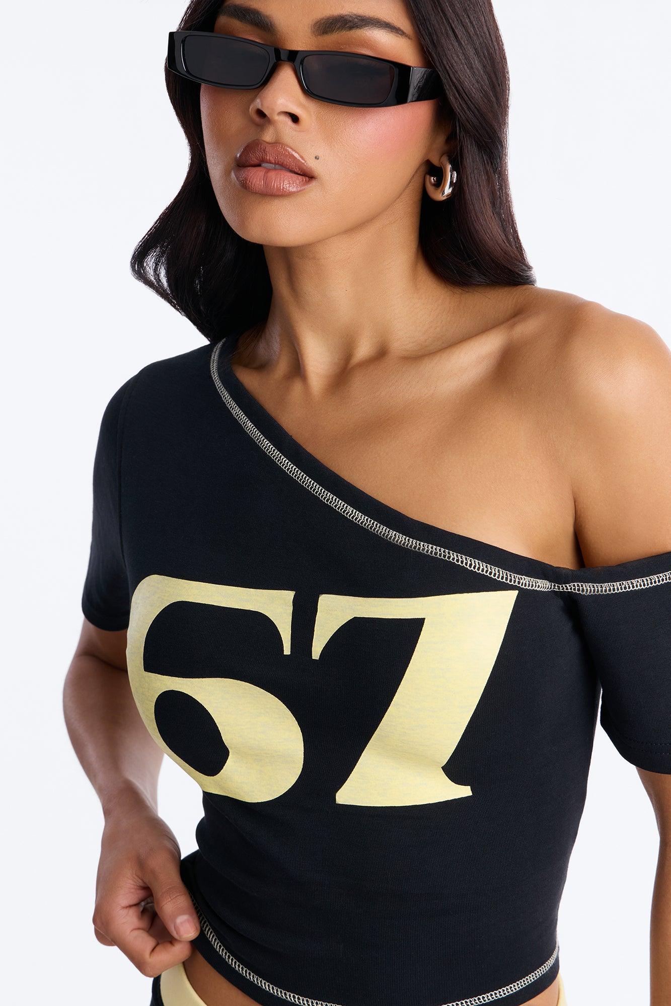 67' Crew Off Shoulder Short Set - Black/combo Female Product Image
